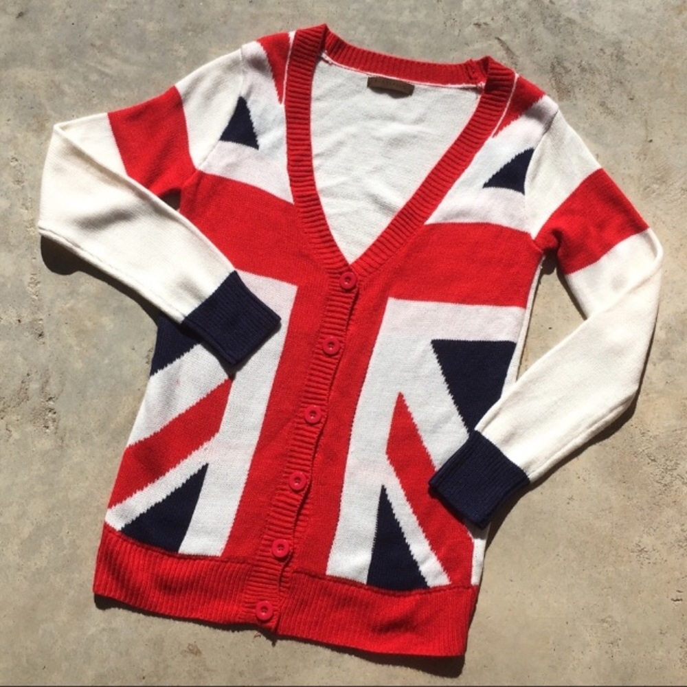 “The classic” British flag v-neck cardigan Sz s